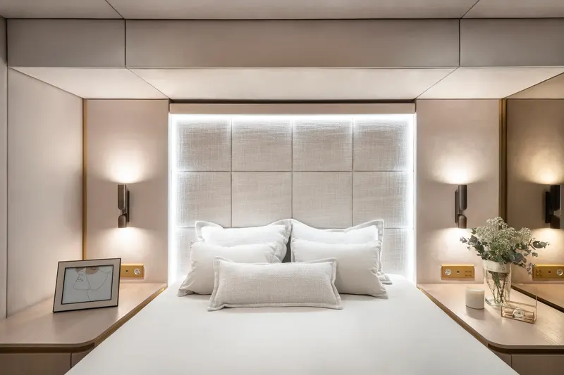 Double bed with backlit headboard